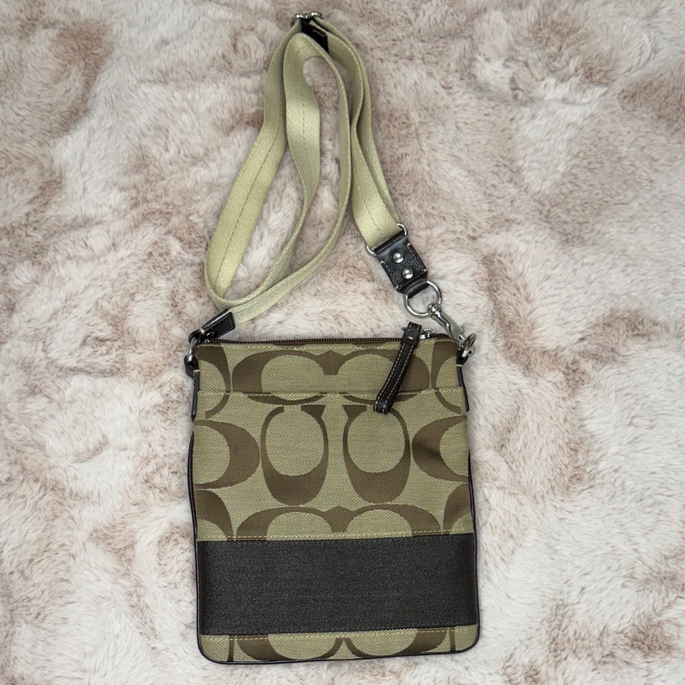 Coach Brown and Tan Signature Crossbody Bag